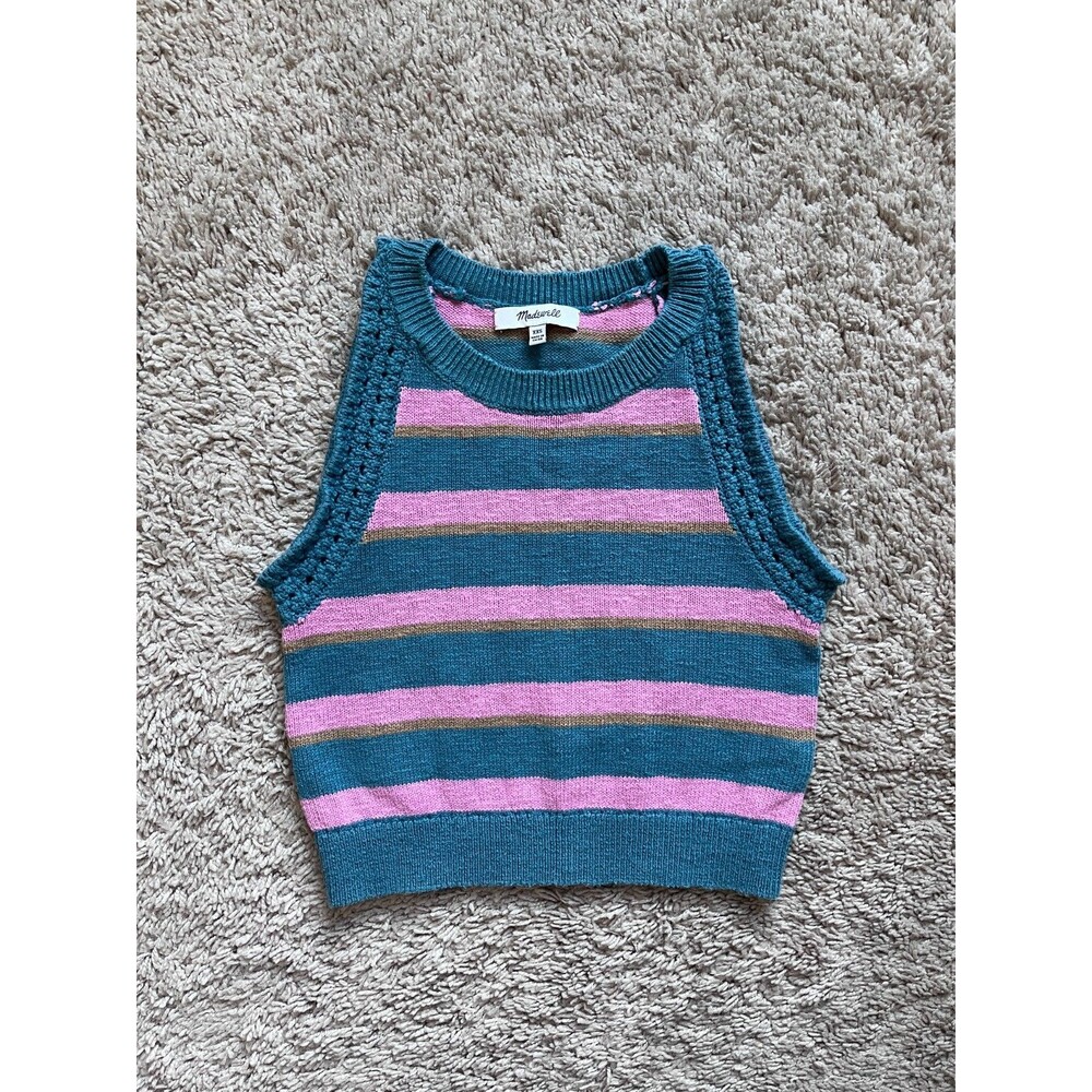 Madewell Teal, Pink & Olive Striped Knit Crop Tank
